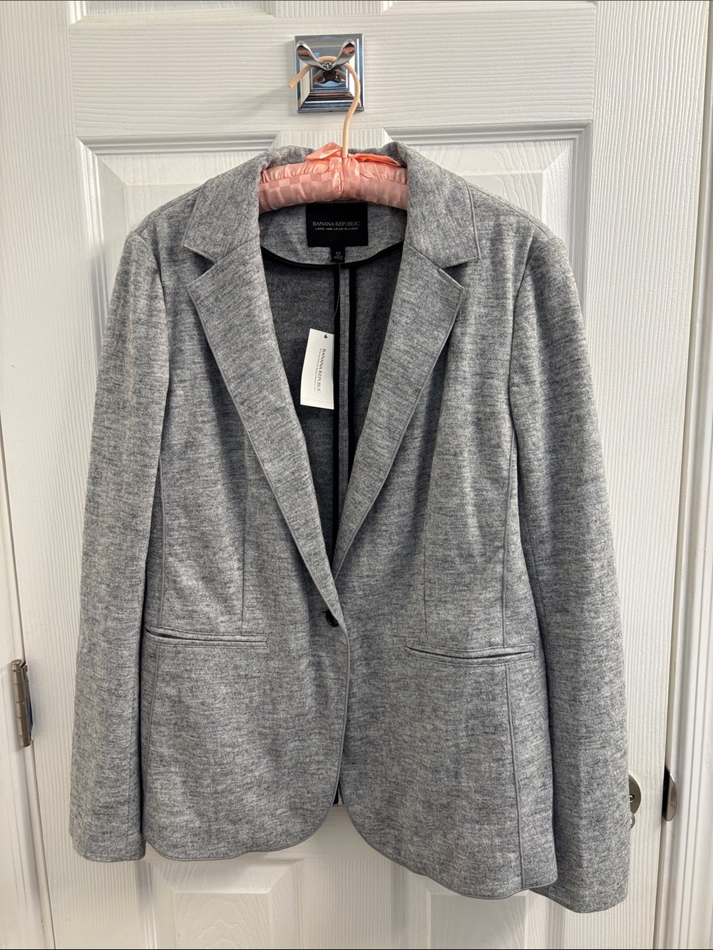 NWT Banana Republic Light Gray Knit/Wool Long and Lean Blazer - Perfect Size 12 - Picture 3 of 16